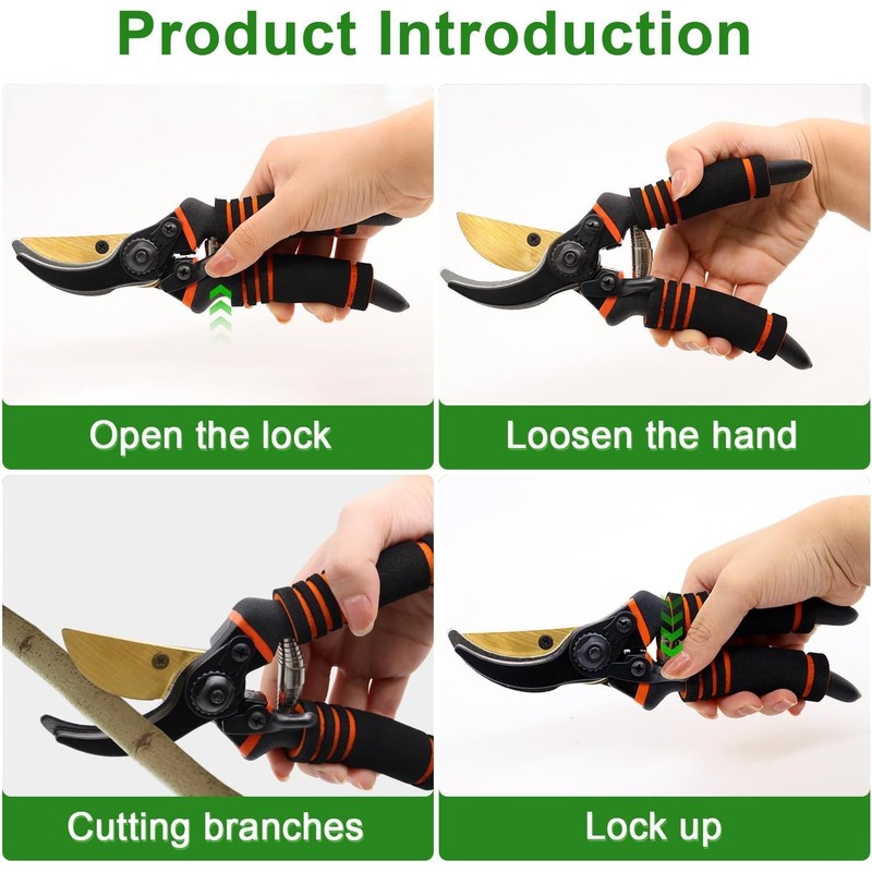 8" Pruning Shears for Gardening –Garden Clippers with Safety Lock