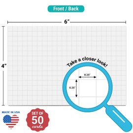 321Done Grid Index Cards (Set of 50) 4" x 6", Graph-Ruled 0.25" Double-Sided, Thick Cardstock, Made in The USA, White