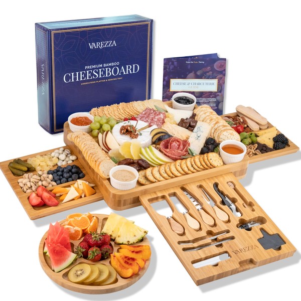 VAREZZA Extra Large Charcuterie Boards Gift Set: Bamboo Cheese Board and Knife Set- Unique for Women 23 Entertaining Accessories, Wedding Gifts for Couple, House Warming Gifts New Home