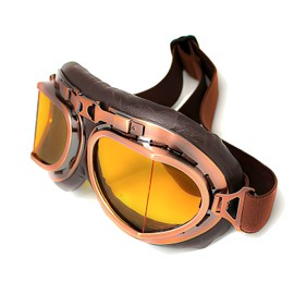 1Storm Motorcycle Scooter Mopeds Goggles Half Helmet Vintage Vespa Pilot Aviator Style,Bronze Frame Yellow Lens