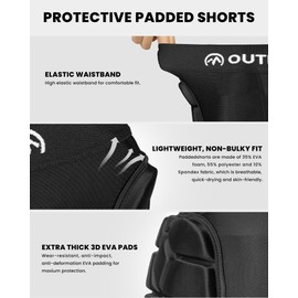 OutdoorMaster Padded Shorts for Snowboarding, Skate and Skiing - 3D Protection EVA Pad Impact Shorts for Hip Butt and Tailbone, Snowboard Protective Gear Guard - 3 Size for Men, Women and Youth
