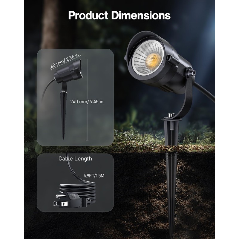HIBOITEC 12W Spot Lights Outdoor 110V to 120V Landscape Lighting