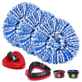 Mop Heads Replacements for Ocedar, Spin Mop Replacement for O-Cedar RinseClean 2 Tank System Mop Refills, Include 3 Pack Mop Refills, 1 Scrub Brush & 1 Mop Base
