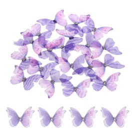uxcell 20Pcs Sheer Mesh Butterfly Appliques, 40mm Two Layers Butterflies with Gem Applique Patch DIY 3D Craft Ornament for Wedding Party Home Decor Clothes, Purple Pink