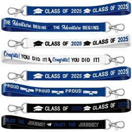 Sureio 48 Pcs Blue and White Class of 2025 Graduation Keychain Gift for Her Him Fabric Lanyard Graduation Keychain Gifts for College School Grad