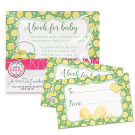Amanda Creation Book Request Cards Green and Yellow Lemon Bring a Book Insert Request for Baby Shower - 20 2.5 by 4 Inch Double Sided Gift Tags, Made in the USA