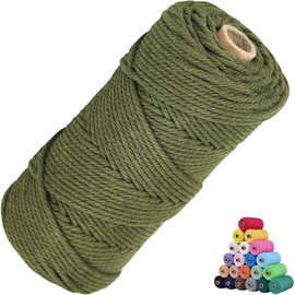 Natural Macrame Cord 2mm x 219yards Colored Macrame Cord Macrame Cotton Cord, Twisted Macrame Yarn, Soft Craft Cord Macrame Rope Macrame Supplies (Olive Green, 2mm*219Yards)