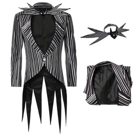Jack Costume Nightmare Cosplay Stripe Jacket Pants with Bowtie 3XL
