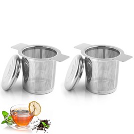 2 x Tea Strainer with Lid and Double Handle, Tea Filter for Loose Tea Made of Stainless Steel, Tea Strainer for Cup, Tea Strainer for Teapot, Fine Mesh Tea Filter for Most Tea Cups and Tea Bowls