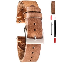 Horween Leather Watch Bands for Men, 18mm Watch Strap Quick Release Vintage Watch Wrap with Heavy Duty Dust Buckle
