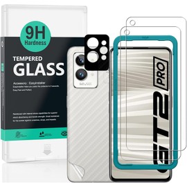 Ibywind para Realme GT 2 Pro 5G 6.7, 2 Protector Pantalla1 Protector Cámara1 Protector Trasera Fibra Carbono,Cristal Templado
