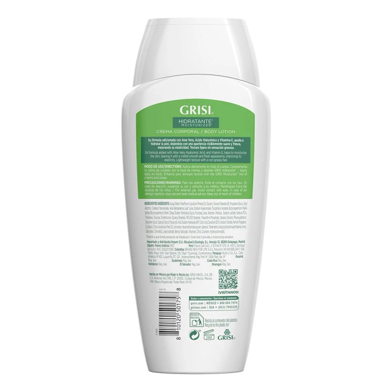 Grisi Crema Corporal Aloe Vera Y Ácido Hialurónico 400 Ml
