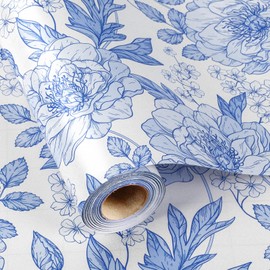 Homeral Blue Floral Wrapping Paper - Shimmer Pearl Luster Chinoiserie Flower Gift Wrap for Bridal Shower, Wedding, Birthday, Mothers Day - Mini Roll - 17 Inch x 33 Feet