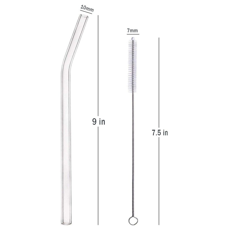 ALINK Glass Smoothie Straws, Reusable Clear Bent 9 in X