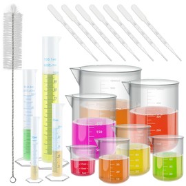 BATINO 19Pcs Measuring Cups with Graduated Cylinders and Droppers Set, Heat Resistant Measuring Jugs Set Plastic Jug Beakers Labs Graduated Beakers Mixing Cups Liquid Baking Cooking Measure Tool