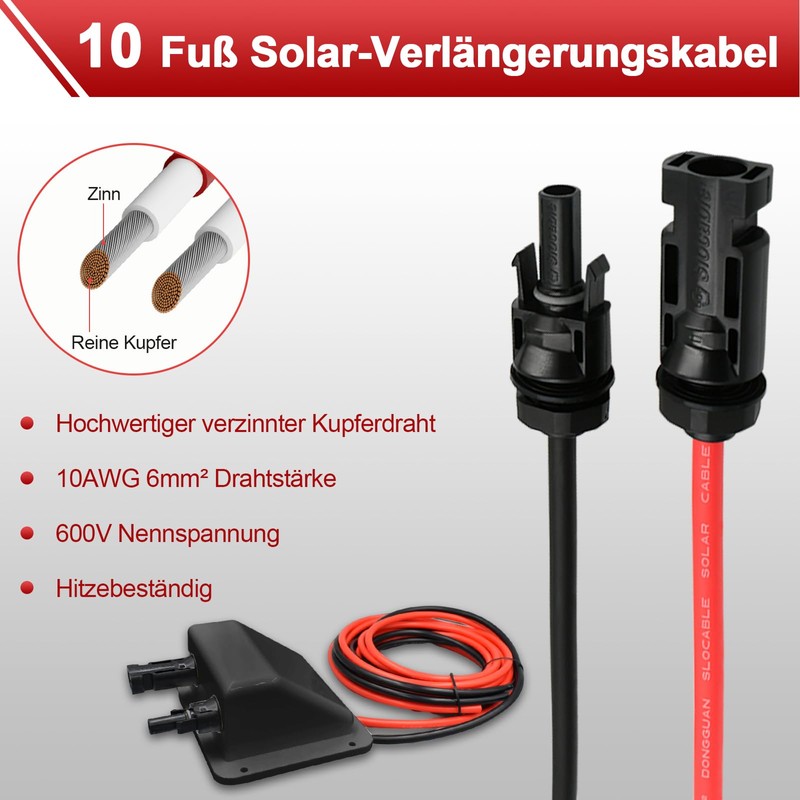 Roof Feed-Through Solar Double Cable Enclosure with 3 m 6