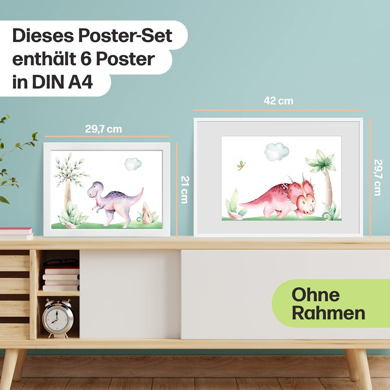 CreativeRobin Dino Poster Set I Cute Baby Room Decoration