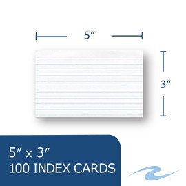 Roaring Spring Index Cards 3" x 5", 100 Count, Smooth 100 lb White Index Paper, Ruled on Front, Blank on Back (Case of 36 Packs)