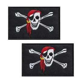 JBSJBS Pirate Jolly Roger Red Bandana Flag Embroidered Patches Pirate Jolly Roger Flags Patch Red Bandana Military Tactical Patch Team Logo Decorations(2Pack)