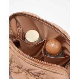 Yarnic Quilted Makeup Bag Cosmetic Bag, Travel Toiletry Bag for Women, Cute Makeup Bag Organizer Puffer Makeup Pouch (M, Khaki)