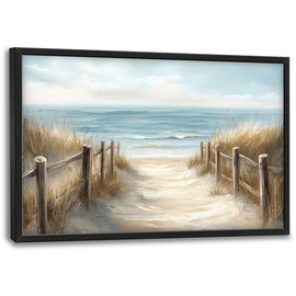 Olivine Beach Large Wall Art, Coastal Seascape Pictures Wall Decor, Nautical Paintings, Sea Canvas Prints, Framed Artwork for Dining Room Bedroom Living Room Office Bathroom Home Decoration 36"x24"