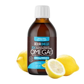 AquaOmega 5x Ultimate Strength High EPA Omega 3 Liquid - Fish Oil Omega 3 w/DHA & Vitamin D, Wild Caught Omega 3 Fish Oil Liquid, 4382mg Fish Oil Liquid Omega 3 Supplements, Fish Oil Supplement, 225ml Lemon