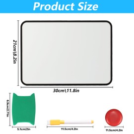 Pack of 2 Whiteboard Magnetic Board, Small Double-Sided Whiteboard, Dry Erase, A4 Magnetic Board, with Dry Erase Pens, Eraser, Magnets, 30 x 21 cm