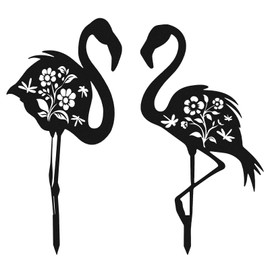 2pcs Flamingo Metal Yard Stakes, Whimsical Flamingo Yard Decor Black Decorative Garden Stakes for Lawn Patio Backyard Outdoor Decor