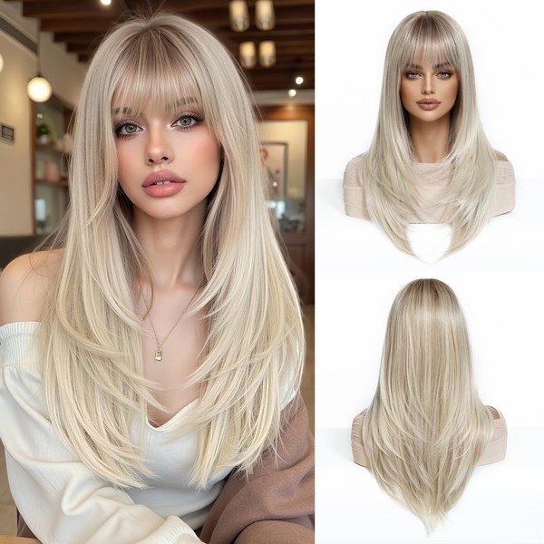 Esmee Long Straight Blonde Wigs for Women with Fringe Natural
