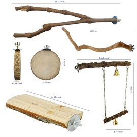 5PCS Natural Wood Stand 2 Wooden Platform 1 Swing 1 Grape Stick Paw Grinding Fork 1 Azalea Wood Stand Cage Accessortes for Birds