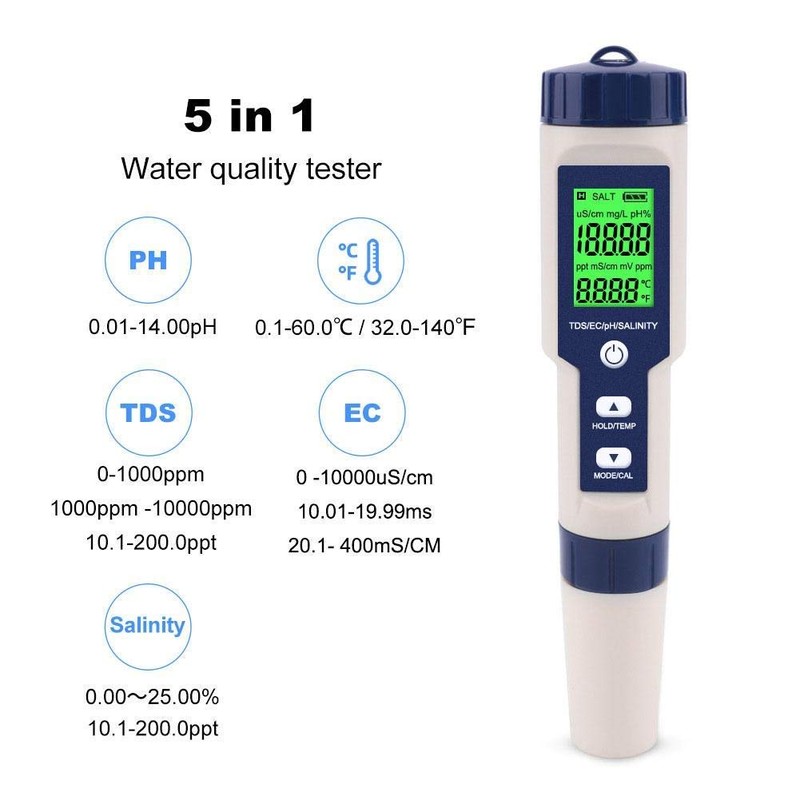 PH Meter, EZ-9909 5 in 1 High Accuracy Portable Digital