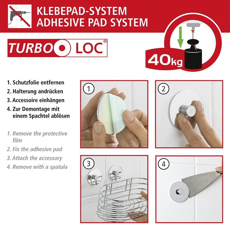 Wenko 18776100 TurboLoc soap dish fixing without drilling, Metal Steel,
