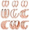 9 Pails Rose Gold Hoop Earrings set for Women Trendy,Hypoallergenic