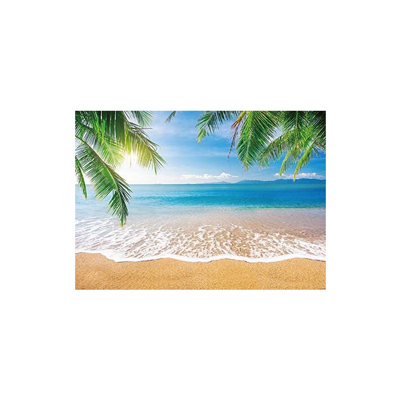 INRUI Tropical Beach Photography Background Summer Palm Trees Backdrop Blue