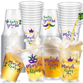 delaimastor 50 Pcs Mardi Gras Party Cups 12oz Mardis Gras Disposable Plastic Cups for Mardi Gras Carnival Themed Party Supplies Decoration Hot Cold Drinks for Mardi Gras Party Favors