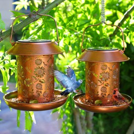 2pack Solar Bird Feeders Outdoors Hanging Metal Bird Feeder Chewproof Waterproof Dragonfly Lantern Bird Feeder Decorative Garden, Patio, Landscape, Gifts for Women Bird Lovers