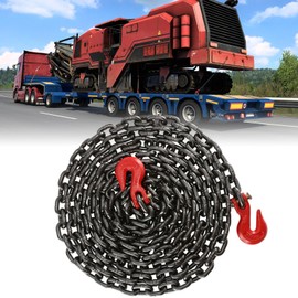 OXMART G80 Log Chains with Hooks 3/8 20 Foot, Transport Binder Chains with Clevis Grab Hooks Heavy Duty 7,100 lbs Safe Working Load, Tow Chain for Trailer, Lifting, Towing, Hitch, Car, Truck, Boat