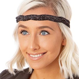 Hipsy REGULAR Size, Adjustable No Slip Sparkly Braided Bling Glitter Headband for Women Girls & Teens (Bling Glitter Black)