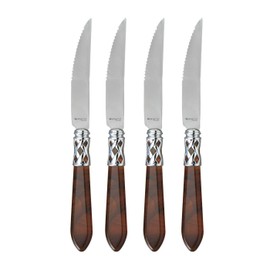Vietri Aladdin Antique Tortoiseshell Serrated Steak Knives Set of 4, 18/10 Stainless Steel Flatware