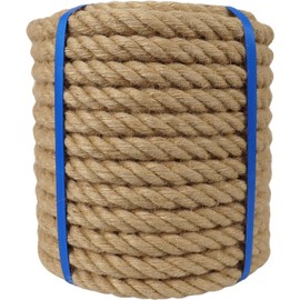 1 Inch Natural Jute Rope, 100 Feet Thick Hemp Rope, 4 Strands Twisted for Docks, Nautical, Raliings, Tree Climbing, Decorating, Indoor/Outdoor Use