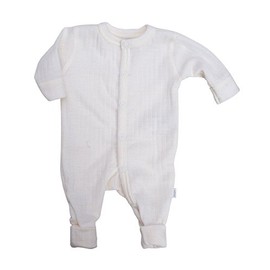 Joha Merino Wool Children's Sleepsuit Pyjams with Fold-Over Foot Covers (70 4-9m, White)