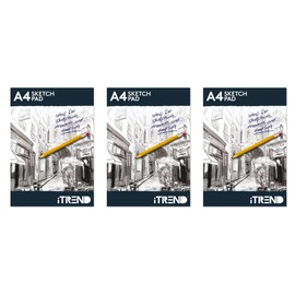 iTrend A4 Sketch Pad - Drawing Paper - Coloring Book and Art Paper - Easy to Use Doodle Pad - Creative Fun White Paper Grade Quality Back Card Cover - Pack of 03-70 GSM