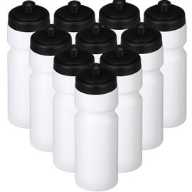 Sunnyray 10 Pcs Squeeze Sports Water Bottle 23 oz Reusable Sports Water Bottle Blank Plastic Water Bottles with Pull Top Cap for Kids Adults Sports Fitness Bike, Dishwasher Safe (White)