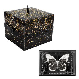 WCHOSOZH Surprise Exploding Gifts Box with 4Pcs Flying Butterflies, Exploding Butterfly Birthday Case with Congratulation Card, Butterfly Birthday Box for Birthday,Wedding, Anniversaries (Black)