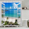 Simpomsy Beach Shower Curtain, 3D Ocean Seascape Sky Clounds Nature
