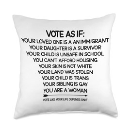 Vote As If Your Life Depends Tees Shop Vote As If Your Life Depends On It Women's Human Rights Throw Pillow, 18x18, Multicolor