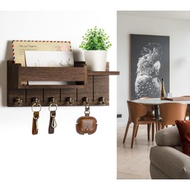 RelaxScene Key Holder Wall Mount - Decorative Key Rack and Mail Organizer with 6 Key Hooks - Wooden Key Hanger with Shelf for Living Room Decor - Rustic Farmhouse Home Entryway Aesthetic Essentials