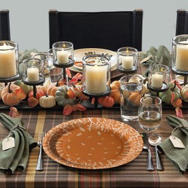 Horaldaily 24Pcs Fall Paper Plates, Thanksgiving Autumn Harvest Orange Wild Flowers for Party Birthday Holiday Dinner Event Disposable Tableware Supplies Decor, 9lnch