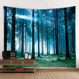 Llamazing Forest Tapestry Home Decor Landscape Tapestry Living Room Bedroom Decoration Tapestry Magic Tapestry Curtain (Forest White Light, 90.5''L×70.8''W)