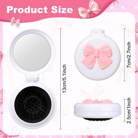 Yiyiring 12 Pcs White Coquette Bow Mini Hair Brushes Folding Mirror Coquette Detangler Brush Bulk Round Compact Massage Scalp Comb for Purse Women Travel Team Gifts Trendy Stuff Party Favors